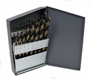 مجموعة مثقاب HSS M2 مكونة من 21 قطعة، من 1/64 إلى 1/2 بوصة، لون أسود وذهبي، صندوق فولاذي