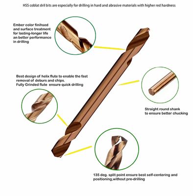 HSS M35 Co5٪ ثقب نهاية مزدوجة 135 درجة نقطة الانقسام